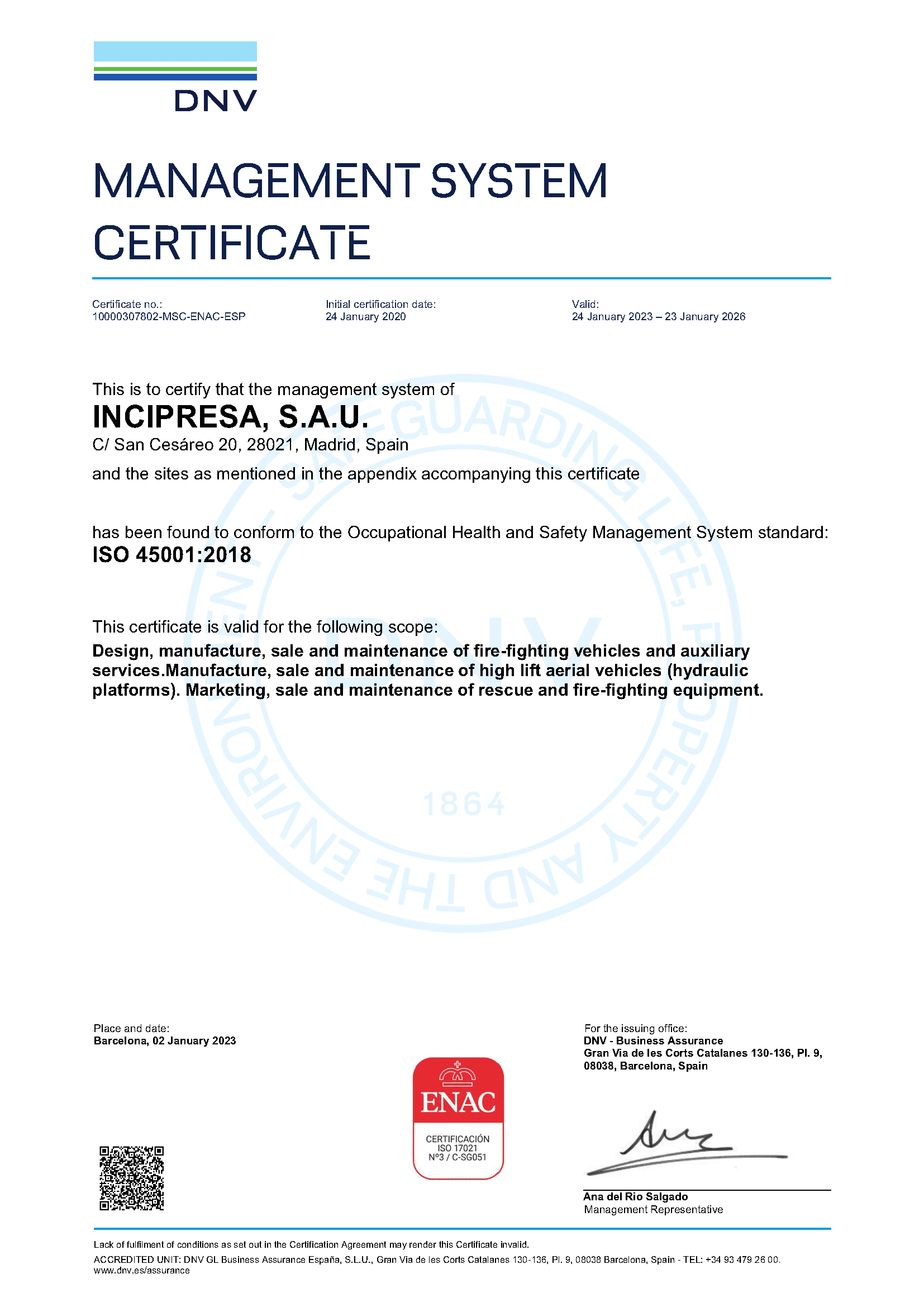 Certificado ISO 45001INCIPRESA 23 de enero 2026 ENG P1