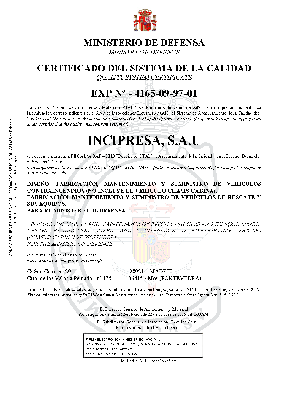 Certificado PECAL INCIPRESA 13 de Septiembre 2025 P1