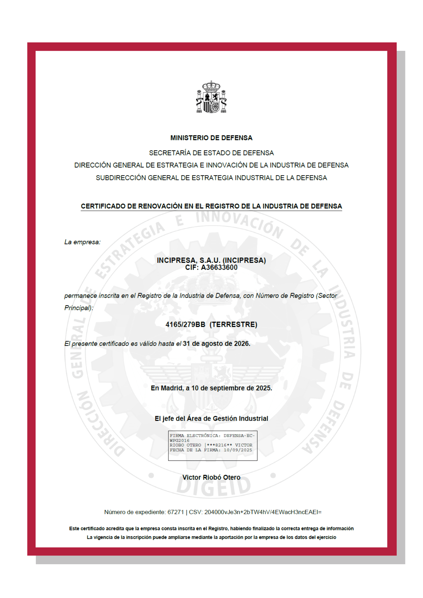 Certificado Inscripcion Registro de Empresas DGAM_31-08-2026