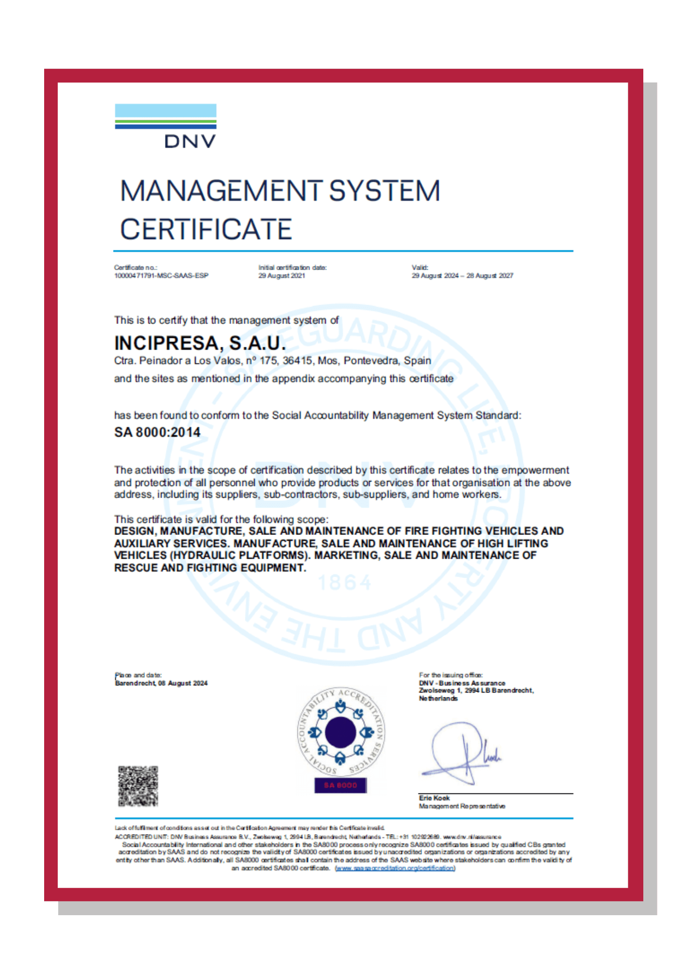 Certificado SA8000 2014 INCIPRESA 28 de agosto 2027 ENG