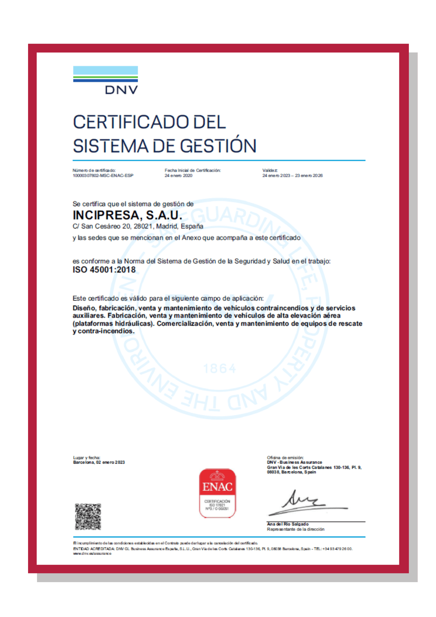 Certificado iso 45001 incipresa