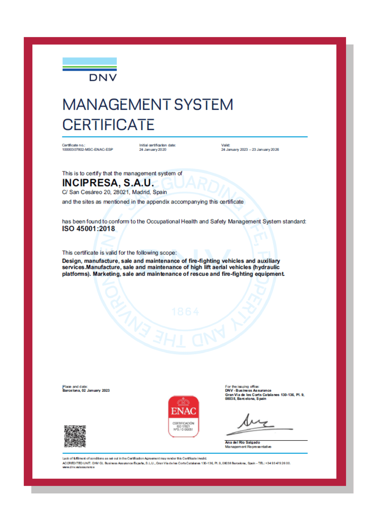 Certificate iso 45001 incipresa